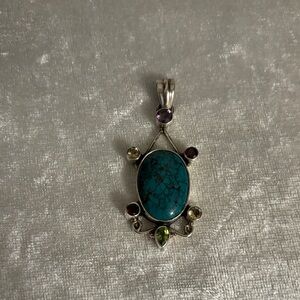 Silver Pendant with Turquoise and Gemstones